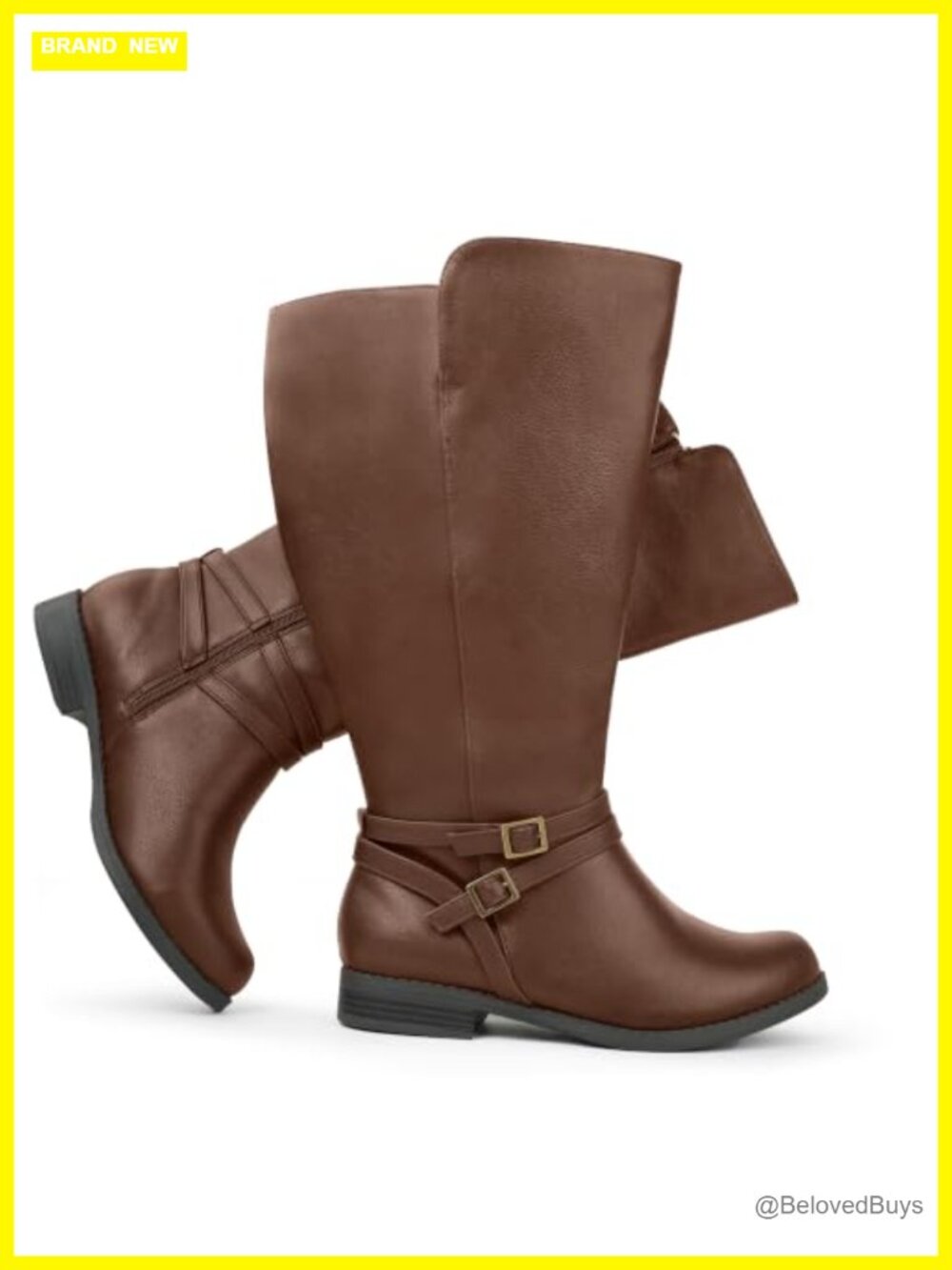 Super Extra Wide Calf Side Zipper Double Buckle Knee High Riding Boots
